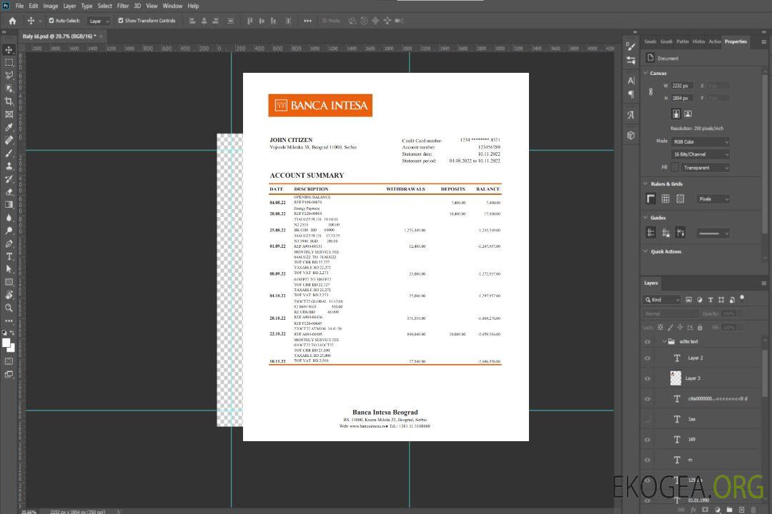 Relevé bancaire de Serbie Banca Intesa xls template